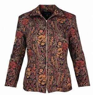 3-FOR-$30 Requirements Sz 16 Paisley Tapestry Jacket Zip-Up Collar has Fringe